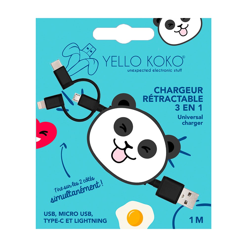 Cable 3 en 1 dérouleur Panda - Yello Koko