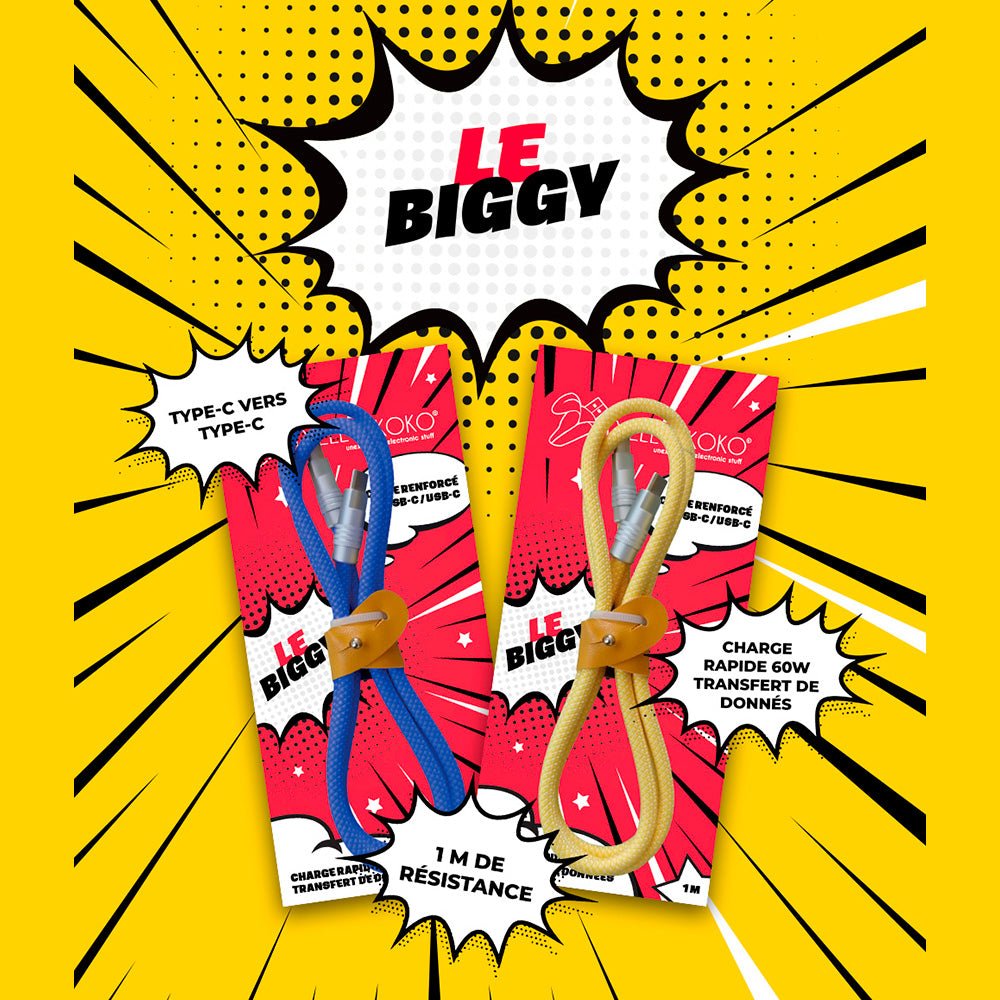 Cable USB - C renforcé BIGGY Jaune - Yello Koko